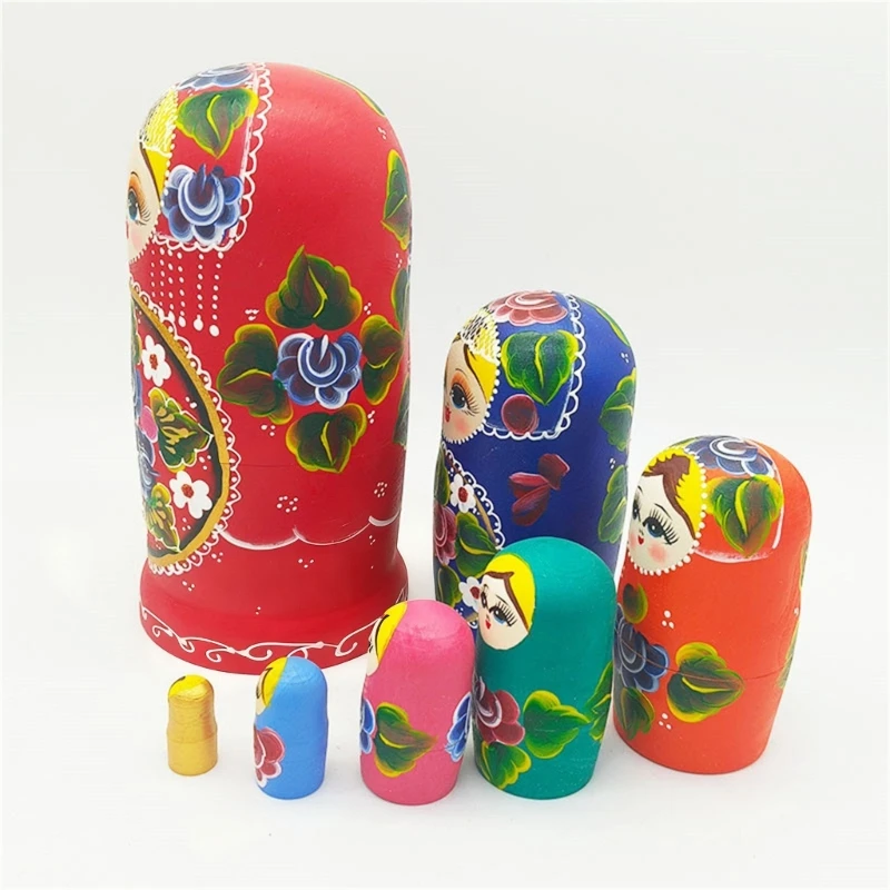 7 Layer Russische Stapelpop Handgeschilderde Nesting Doll Matryoshka Speelgoed Met Volkskunst Ontwerp Voor Kinderkamer Decors
