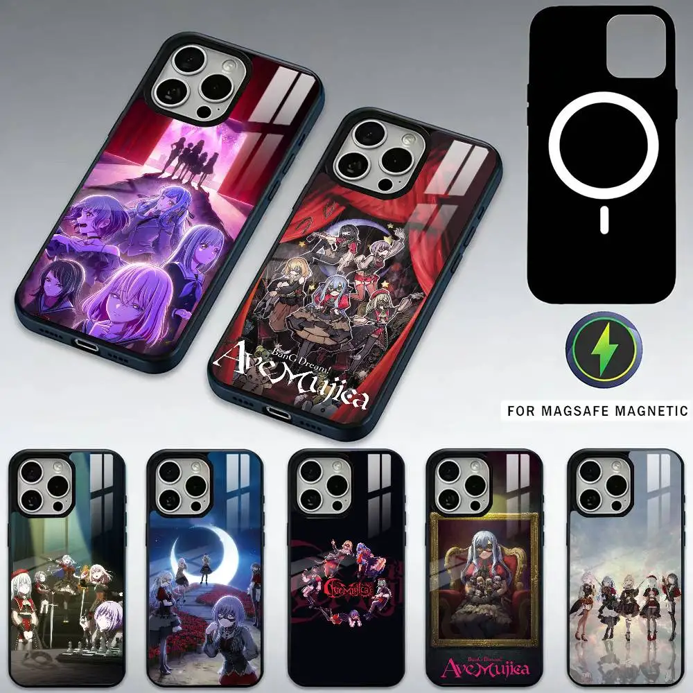 

B-BanG Dream A-Ave Mujica Anime Phone Case For iPhone17,16,15,14,13,12,11 Plus,Pro Max Magnetic For Magsafe Wireless Charging