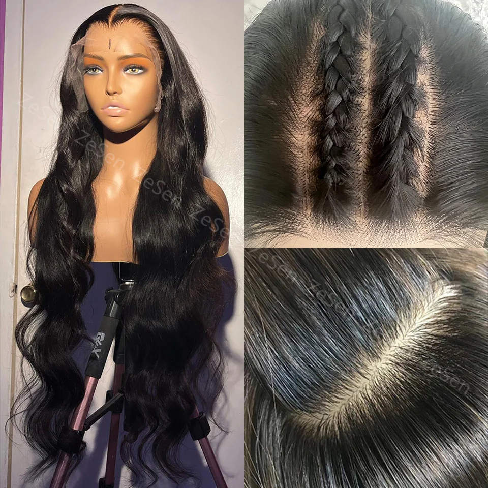 Synthetic Body Wave Glueless Lace Front Wigs With Black Women Heat Resistant Fiber 4x4 Silk Base Frontal Cosplay Daily Wear Wig