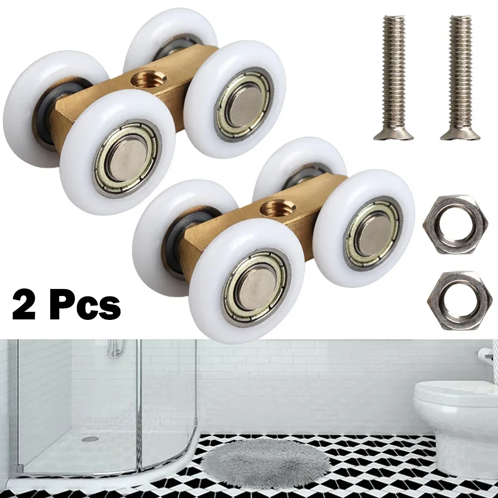 

Door Hardware Roller Bathroom 4.4cmx2.2cm Adjustable Copper Four-wheel Hanging Glass Pulley No Rust Slide Door