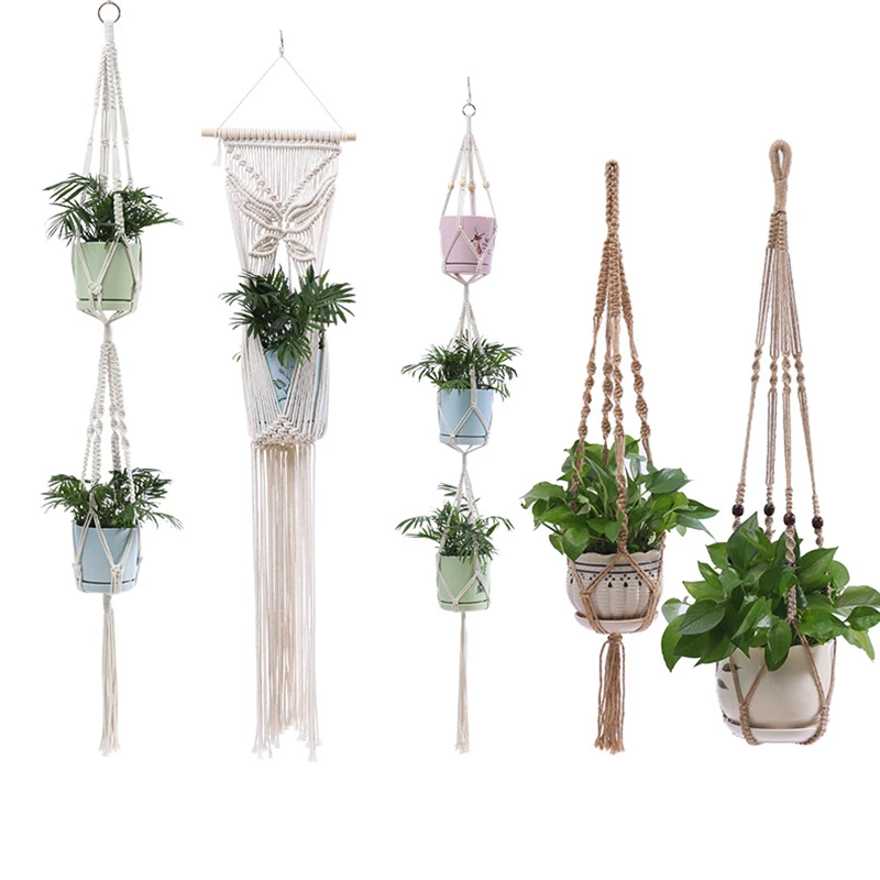 Macrame Handmade Plant Hanger Baskets Flower Pots Holder Balcony Hanging Decoration Knotted Lifting Rope Home Garden Supplies