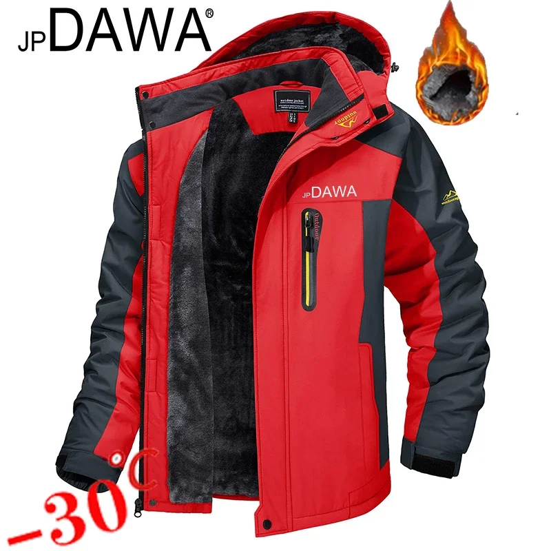 

jp DawaMen's Fishing Waterproof Skiing Jacket with Wool Lining and Parker Warmth, Winter Outdoor Snow Hooded Rain Cover Windcoat