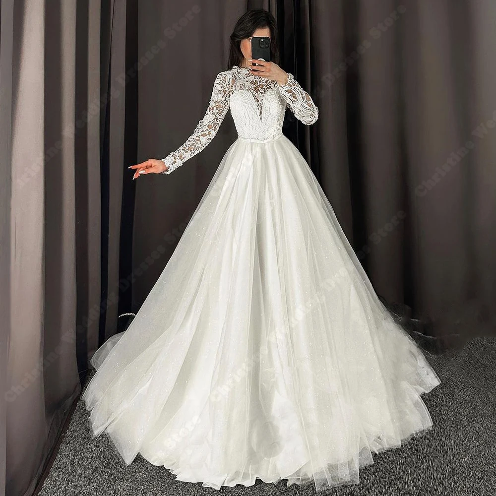 Bright Lace Long Sleeves Wedding Dresses Custom Made Chiffon Bridal Gowns Mopping Length Cocktail Party Vestidos De Novias 2024