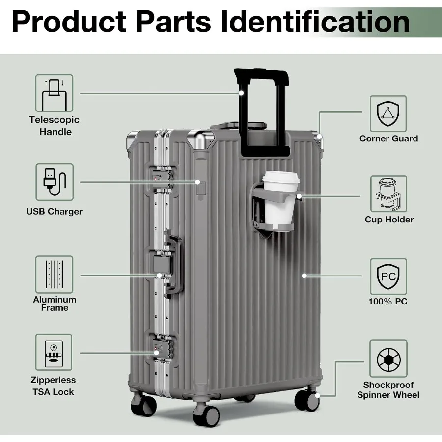 Zipperless Luggage Set 2 Pieces Hard Shell No Zipper Suitcase Sets