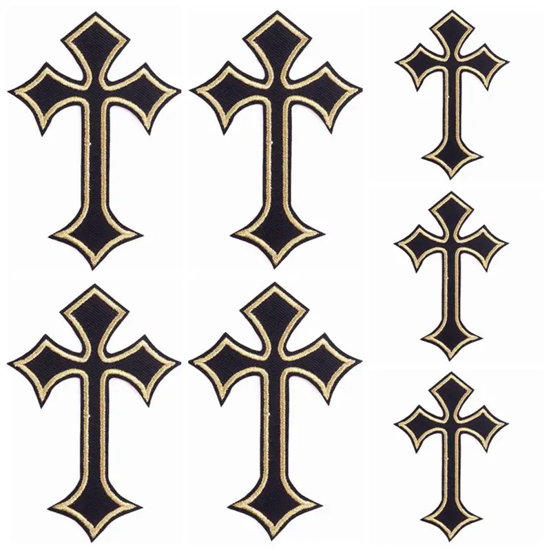 10pcs/Lot Cross Iron On Patches Religious Belief Patches On Clothes Catholic DIY Embroidery Patches For Clothing Stickers Stripe