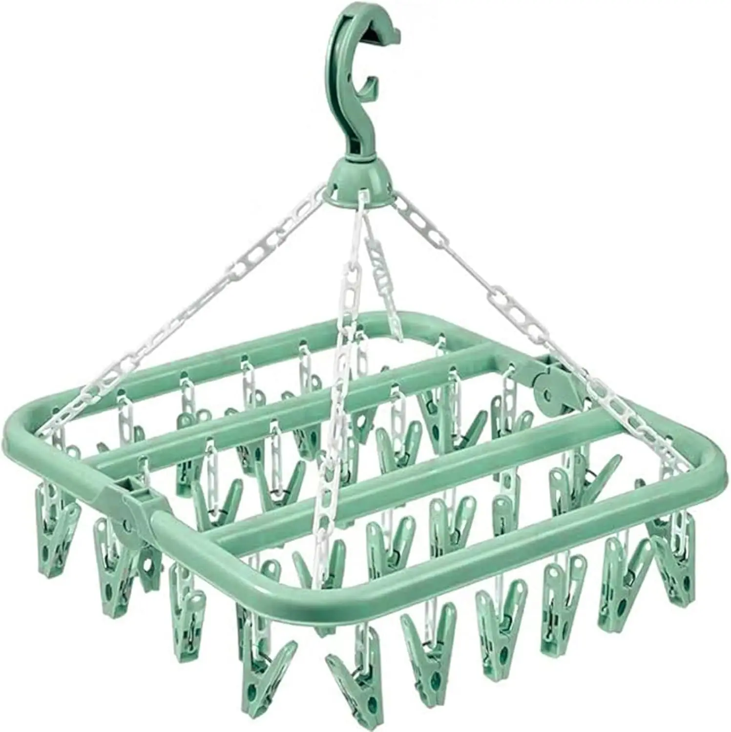

Foldable Clothes Drying Hanger with 32 Clips for Socks and Delicates, Light Green