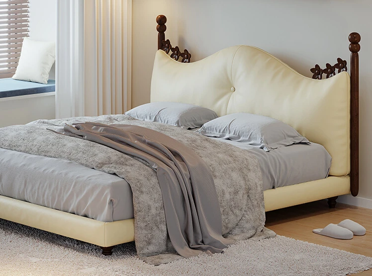 

new Light luxury leather bed High box storage double bed