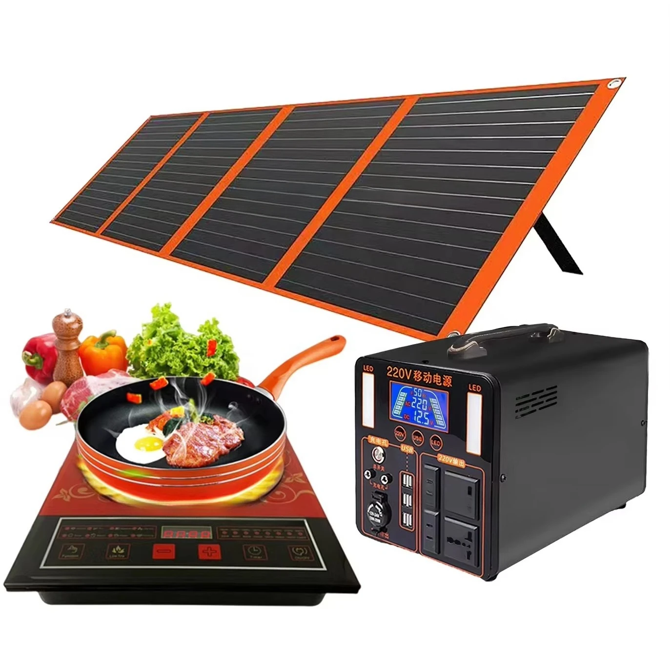 Solar Induction Cooker with Single Burner 24V/48V DC Touch Control Glass Housing Hotpot Feature Solar Panel