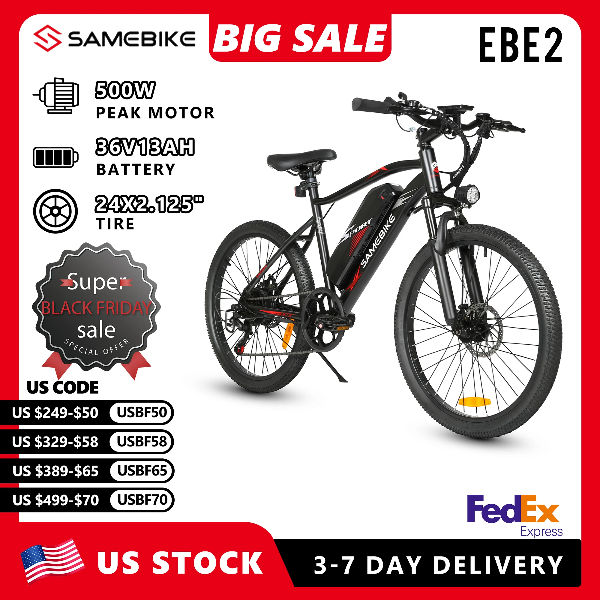 SAMEBIKE電動自転車500Wモーター36V 13AHリチウム電池EBE2電動自転車トルクセンサーEMTB 24インチシティ通勤用電動自転車