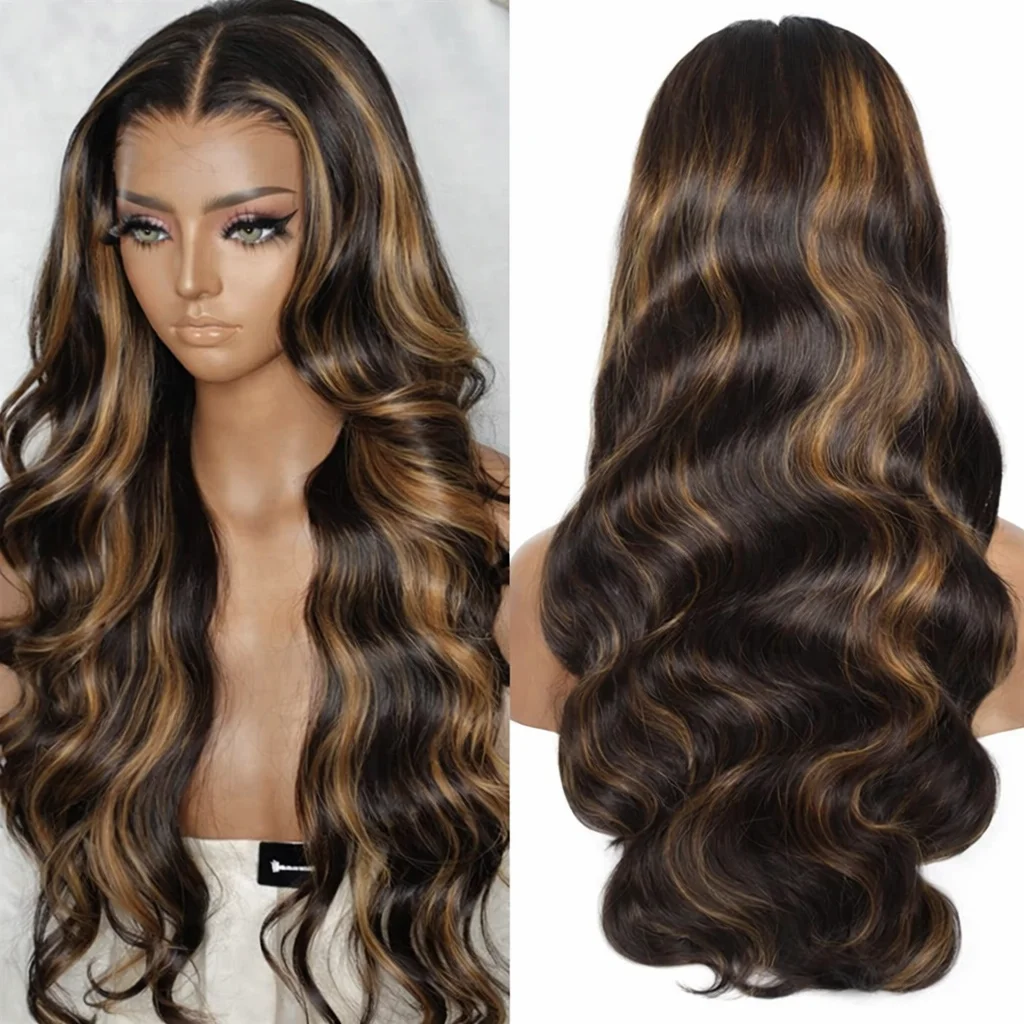 

High Quality 200% Body Wave Highlight Wig Human Hair P1B30 Lace Front Wig Pre Plcuked 13x4 HD Transparent Lace Wig For Women