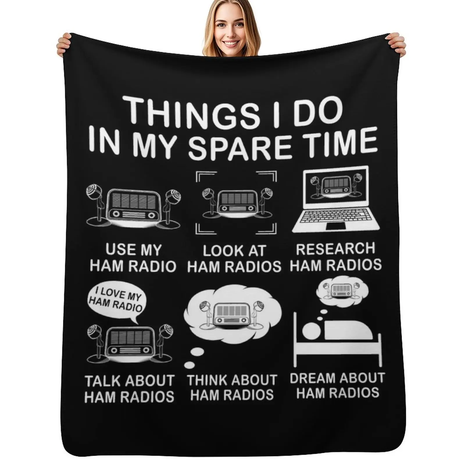 Things I Do In My Spare Time Ham Radio Funny Operator Gift For Ham Radios Lover Throw Blanket manga Flannel Fabric Blankets