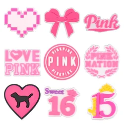 Lovely Pink Shoes Charms For Girls PVC Tower Dog DIY PVC Garden Shoe Accessories Fit Clogs Women Decor For Sandals Gifts
