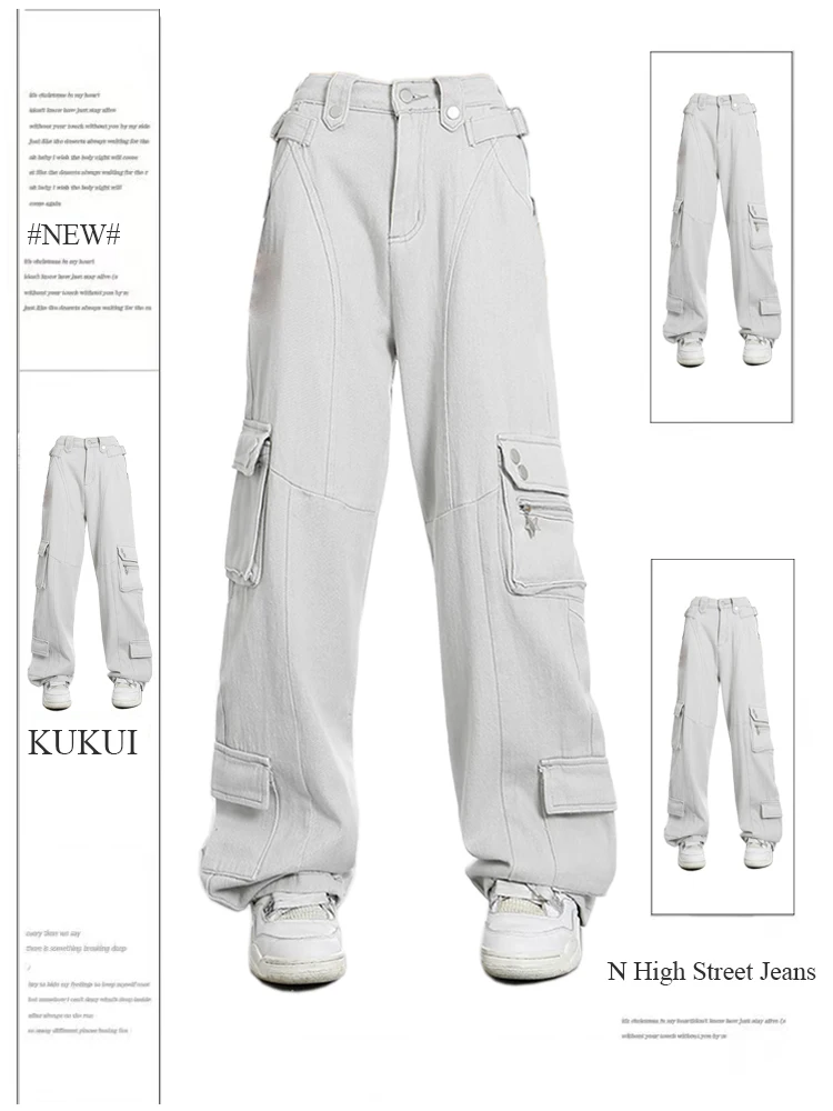 Women's White Baggy Cargo Jeans Vintage Korean Cowboy Pants Harajuku High Waist Denim Trousers 90s Y2k 2000s Trashy Clothes 2023