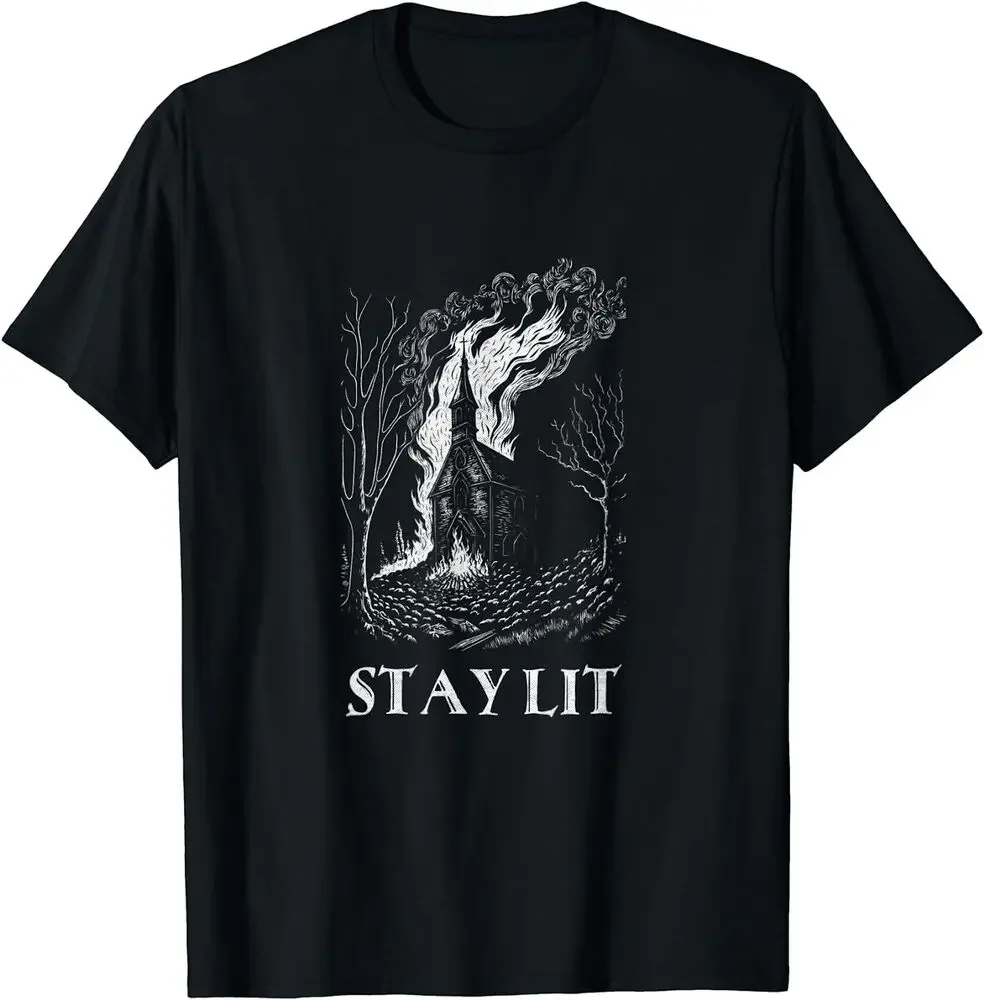 Occult Burning Church Stay Lit Devils Hell Gothic Tee Shirt  High Quality 100%Cotton Short Sleeve