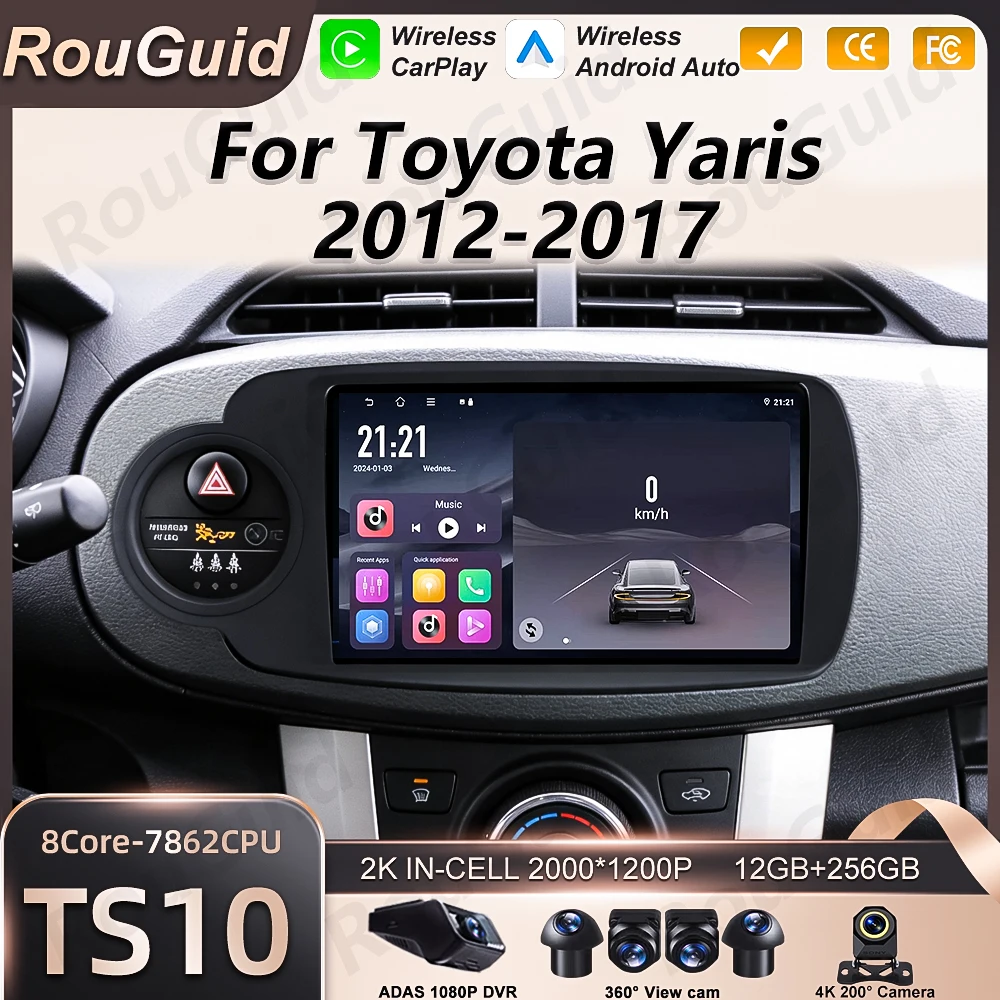 

Автомагнитола Android 16 Carplay для Toyota Yaris 2012-2017: беспроводной Bluetooth, стереосистема, головное устройство, автоэкран