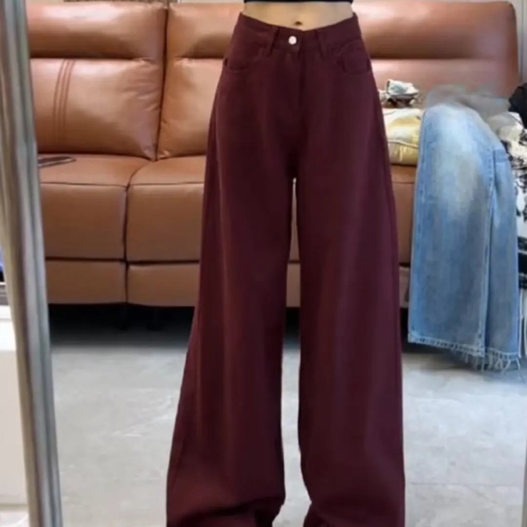 

Анкара, красные широкие брюки, свободные джинсы прямого кроя, женские утягивающие брюки с высокой талией, осенние новые повседневные джинсы на молнии