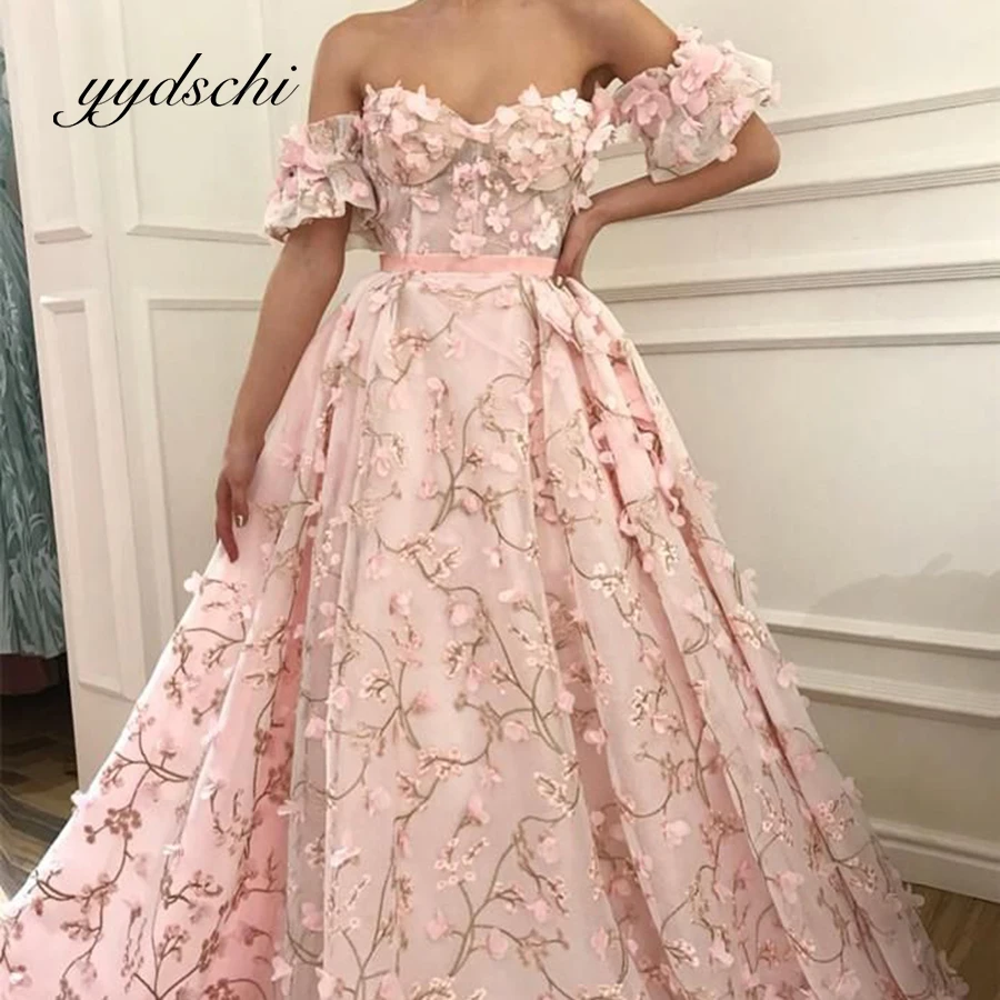 

Pink Sweetheart Prom Dress Floor Length Applique Off the Shoulder A-Line Elegant Slim Birthday Party Dance Dress for Women 2025