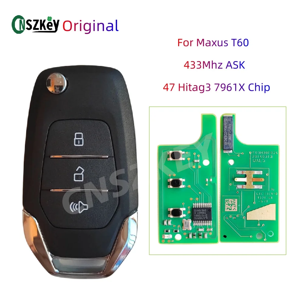 CNSZKEY Original Remote Key 3 Buttons 433Mhz For Maxus T60 ID47 HITAG3 7961X Chip