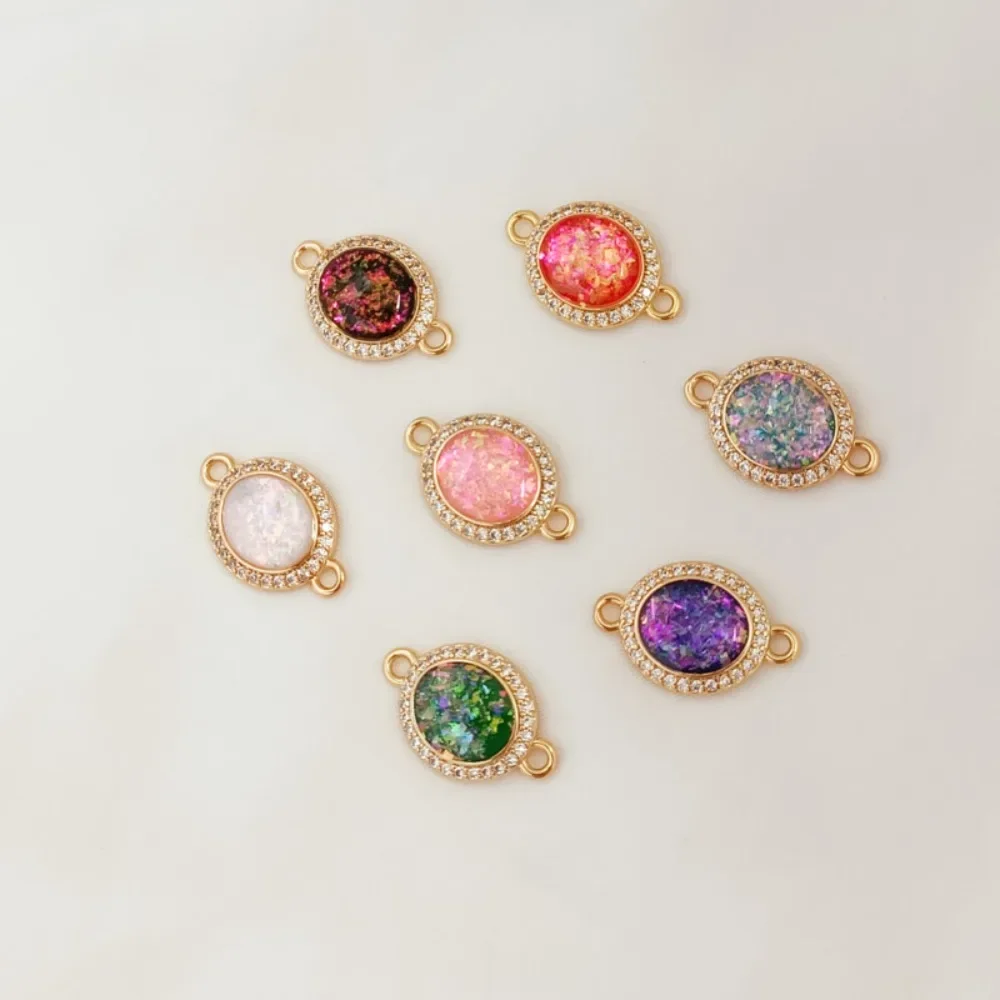 

14K Copper Gold-plated, Zircon Inlaid with Opal Egg Surface Oval Double Pendant Bracelet DIY Handmade Jewelry Accessory Material