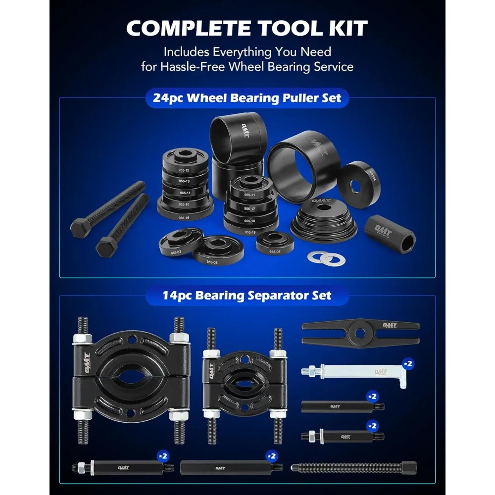 

Комплект прессы для подшипников 2-в-1, 38 шт., комплект для снятия подшипников переднего колеса с скользящими винтами и втулками, подшипник колеса 5 Т