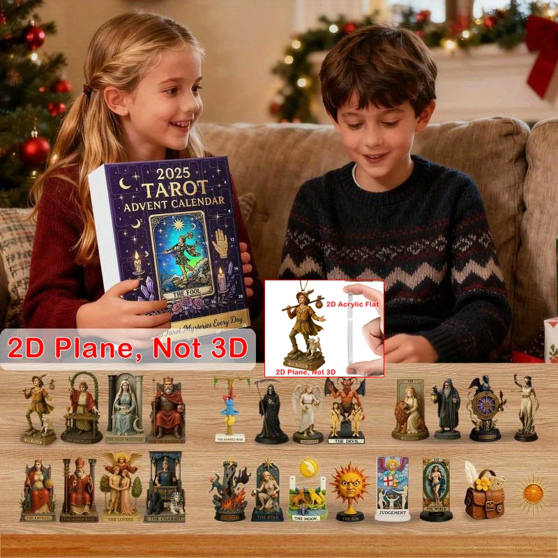 

2D Flat 2025 Christmas Tarot Advent Calendar 24-Day Countdown Collectible Tarot Card Pendant Acrylic-like Plastic Figures