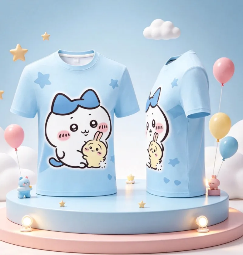 Chiikawa Is All Here! Adult Couple Soft Cute Cartoon 3D Print T-shirts Sports Leisure Breathable Short Sleeves FamilyMatching