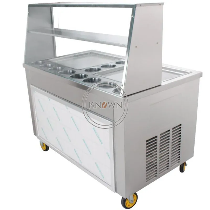 Large Capacity Fried Ice Cream Machine Commercial Stainless Steel  Small Material Double Cylinder