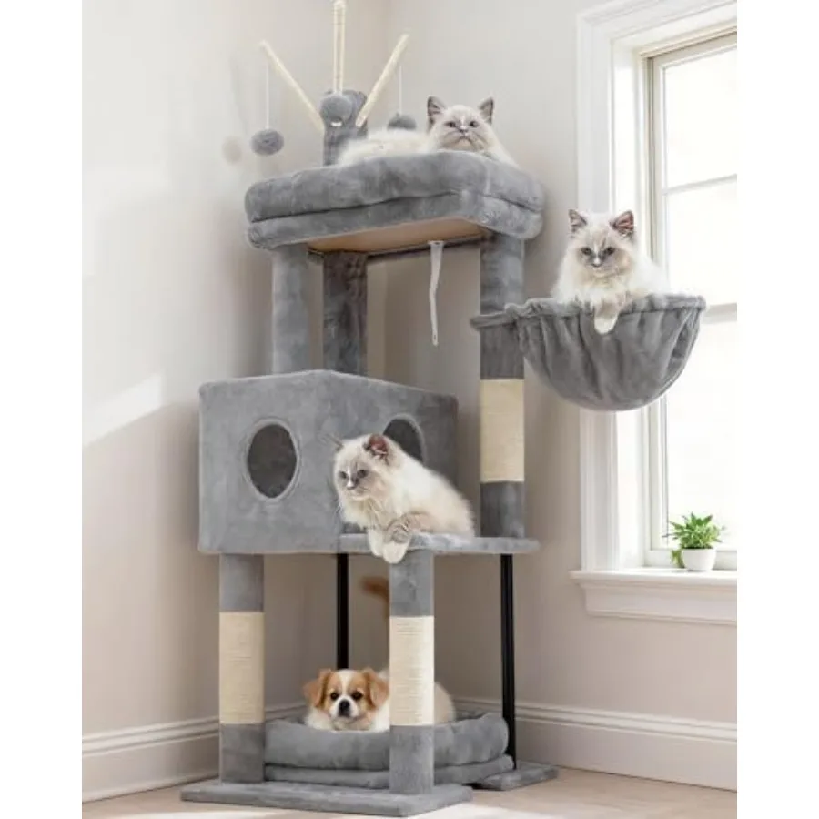 

Cat Tree Cat Tower for Indoor Cats with Large Perch All-in-One Cat Furniture with Cozy Bed Hidden Space Cat Condo Comfy Hammock