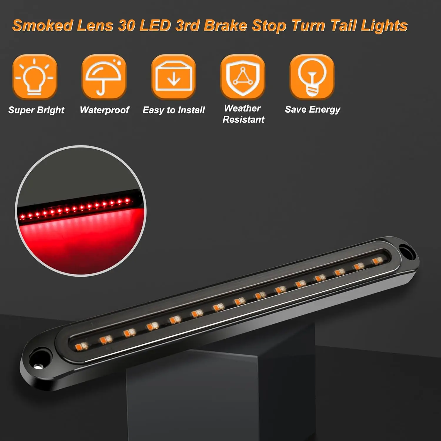 4PCS 12V-24V 30LED Trailer Tail Light Bar Red/Yellow Waterproof Brake Turn Signal for Truck Boat