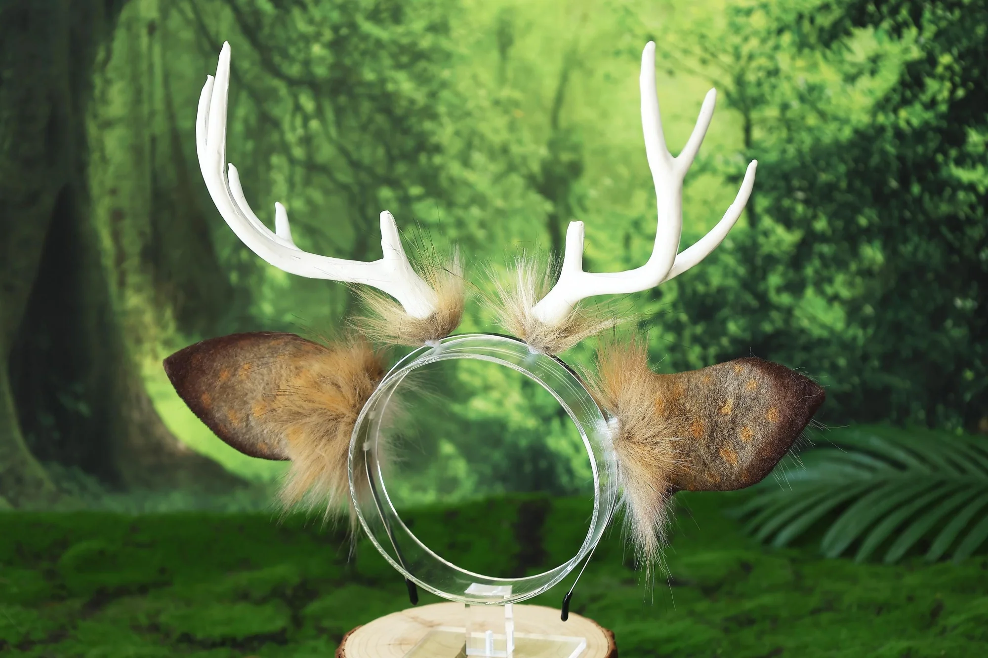 Brown deer ears with antlers accessories costume, plush realistic animal ears and tail, anime party cute pet role-playing 5