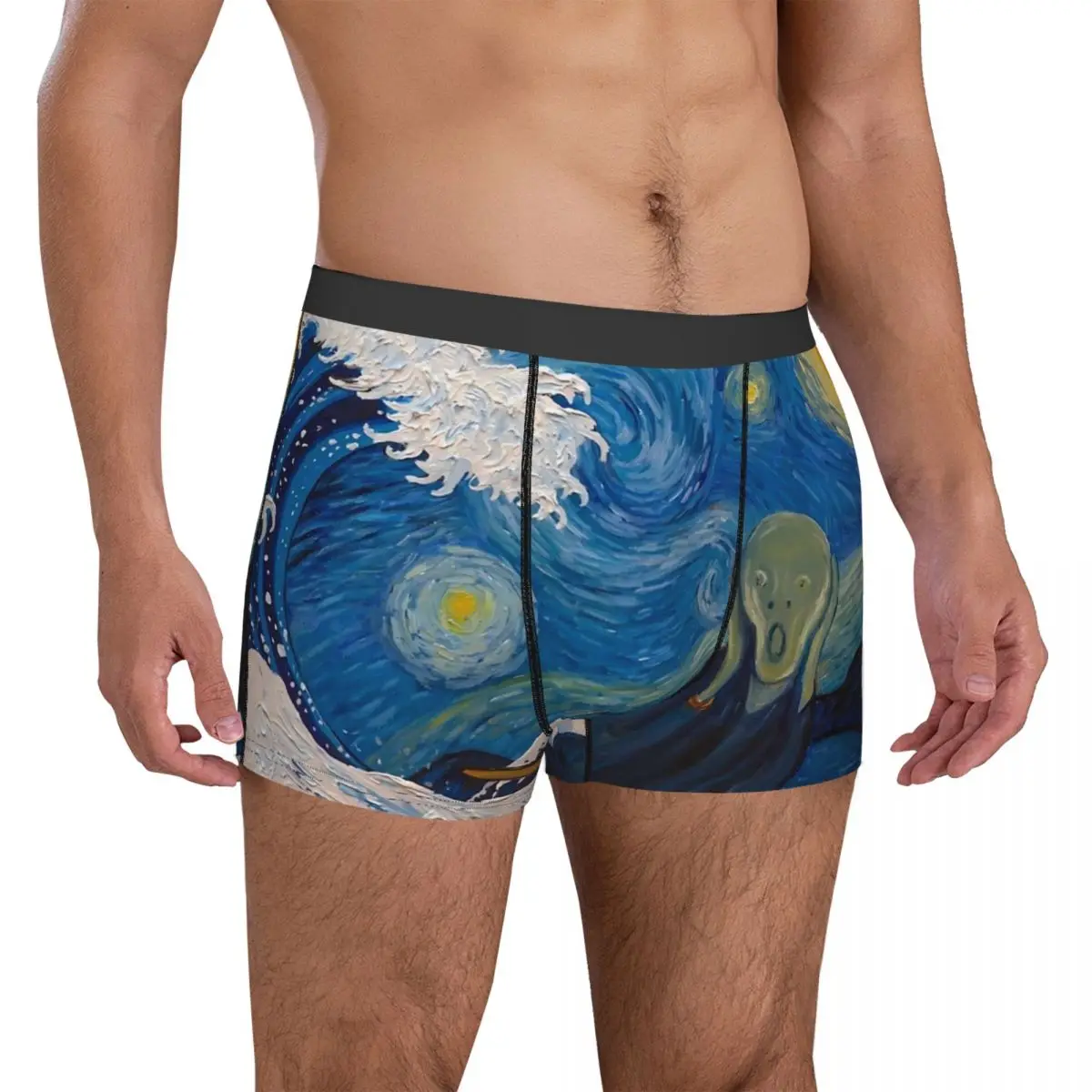 Van Gogh Starry Night Underwear The Great Wave Men's Shorts Briefs Sexy Trunk Trenky Customs Plus Size Underpants