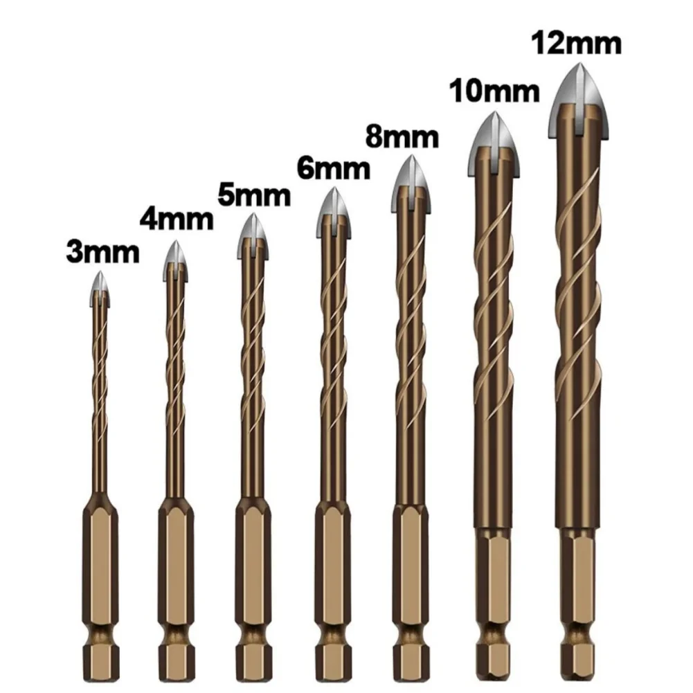 7Pcs Cross Tile Drill Bits Set Hex Shank Glass Cement Metal Ceramic Wood Plastic Alloy Drill Bit 3 4 5 6 8 10 12mm Hole Opener