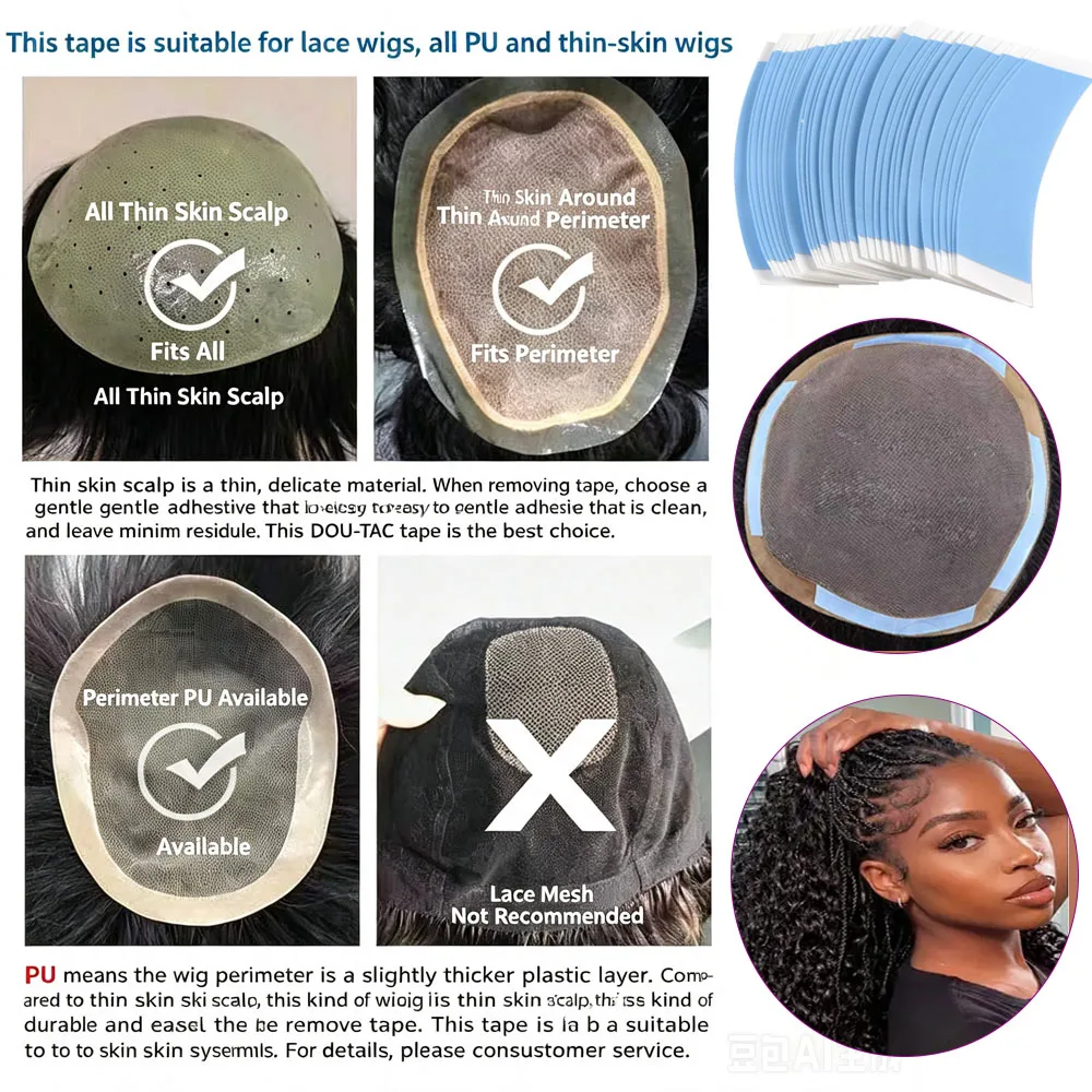 36pcs Double Sided Wig Glue Tape Waterproof Supertape Walker Ultra Hold Tape Lace Wig Adhesive Replacement Plastic Razor Scrape