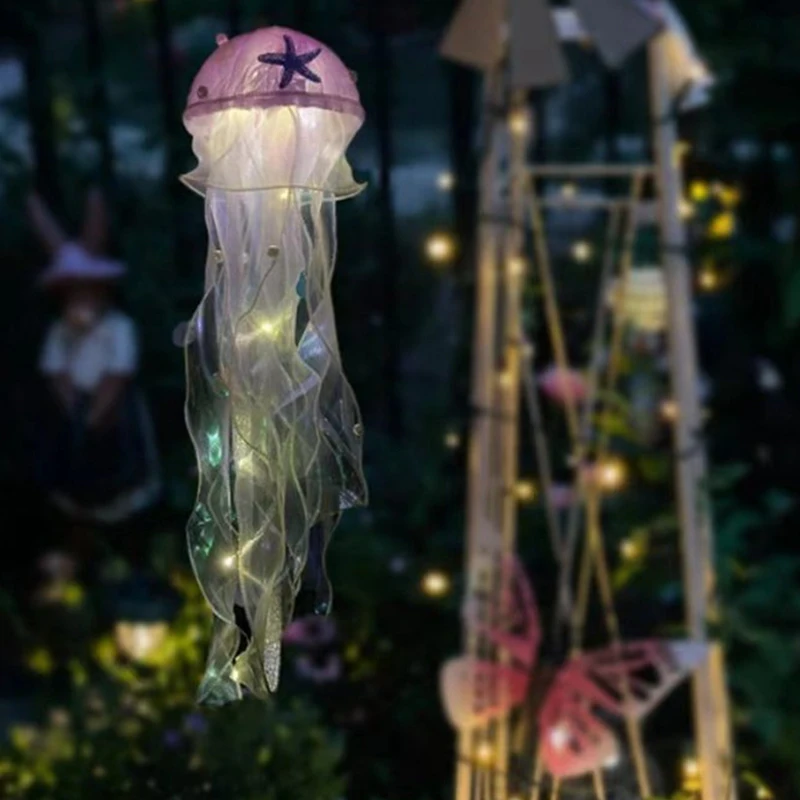 Portable Luminous Jellyfish LED Lantern Colorful Ribbon Flashing Light Small Mermaid Birthday Gifts