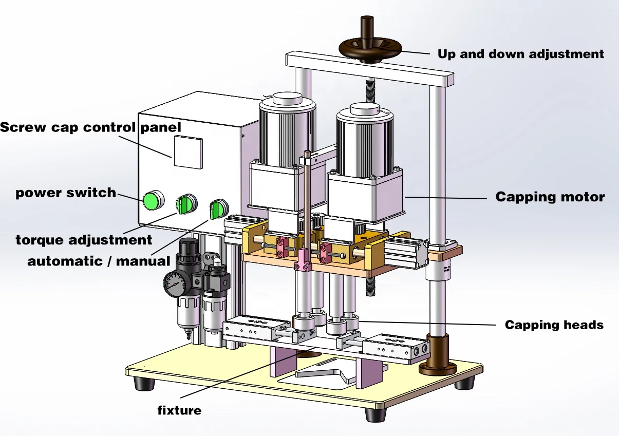Semi-Automatic Small Table Type Pneumatic Metal Capping Plastic Bottle Screwing Machine for Mass Production for Glass Plastic