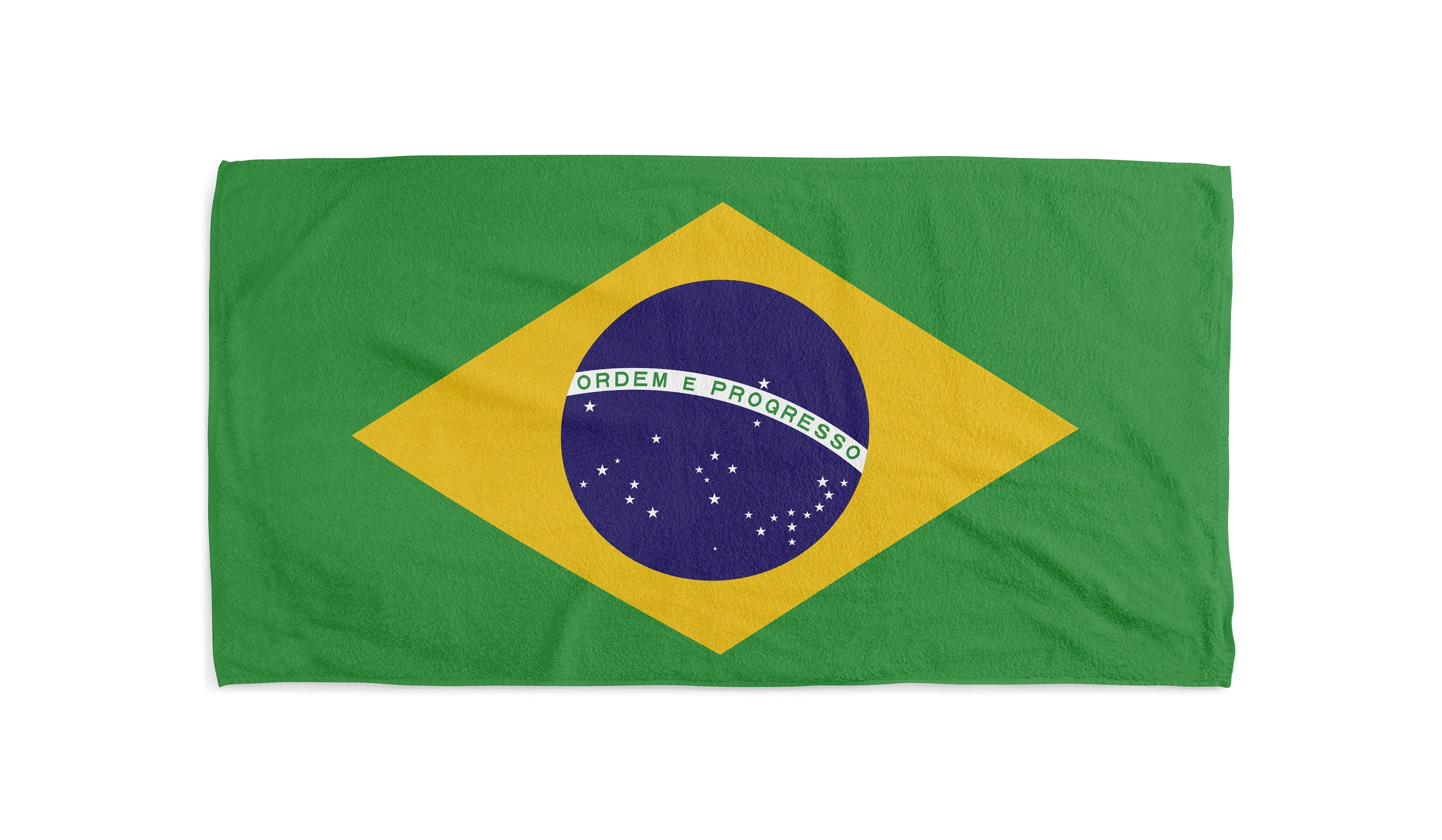 Toalha de Praia com Estampa de Bandeiras Nacionais do Brasil e Brasão de Armas, Pintura em Pincel, Presente