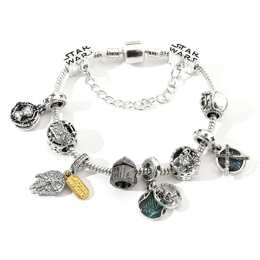 Disney Movie Star War Peripheral DIY Charms Bracelet Yoda R2-D2 Darth Vader Beads Bracelet Jewelry for Fashion Hand Accessories