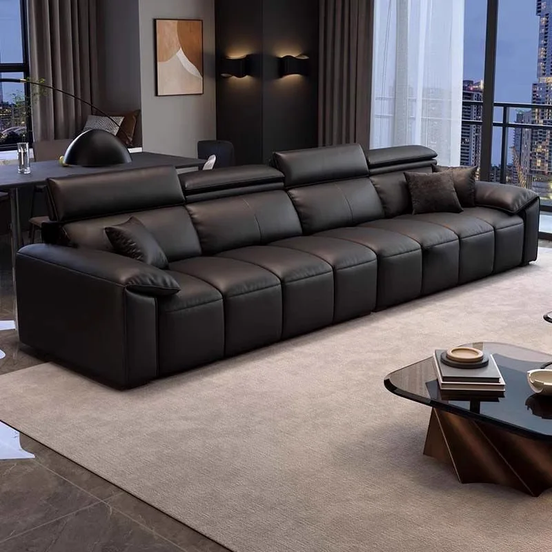 

！@Elegant Casual Modern Simple Three Seat Modular Sofa Straight-line Design Eco-friendly Genuine Leather High-density Living Roo