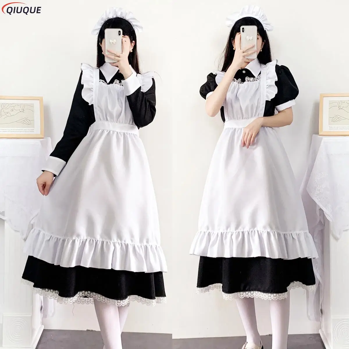 

Women Cute Maid Dress Maid Outfit Apron Dress Cross Dressing Housekeeper Dress Japanese Uniforms Halloween Cosplay Costume