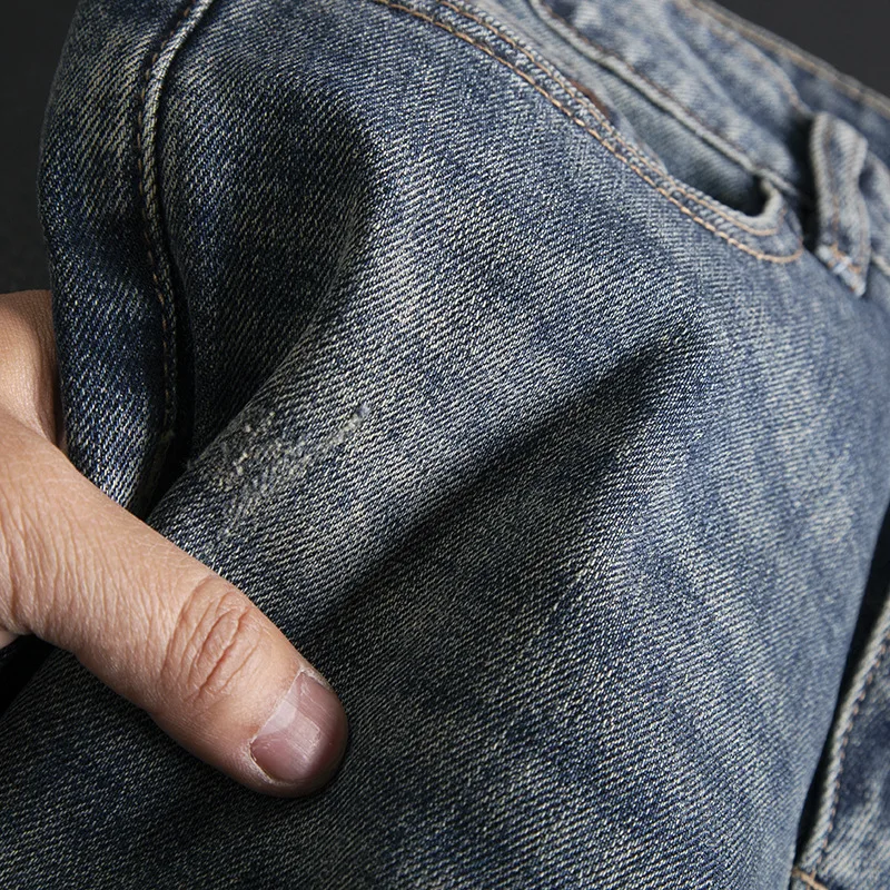 Trendy brand high-end jeans men's slim fit elastic American retro washed fashionable casual versatile trend long pants