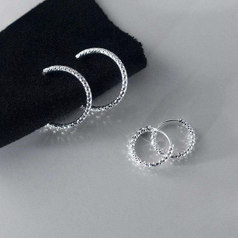 Real 925 Sterling Silver 14/20MM Sparkling Circle Hoop Earrings for Women Classic Fine Jewelry Minimalist Accessories