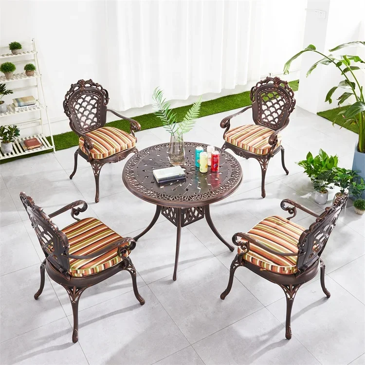 Leisure Patio Garden Set 4 Chair And 1 Table Cast Aluminum Dining Set Outdoor Furniture