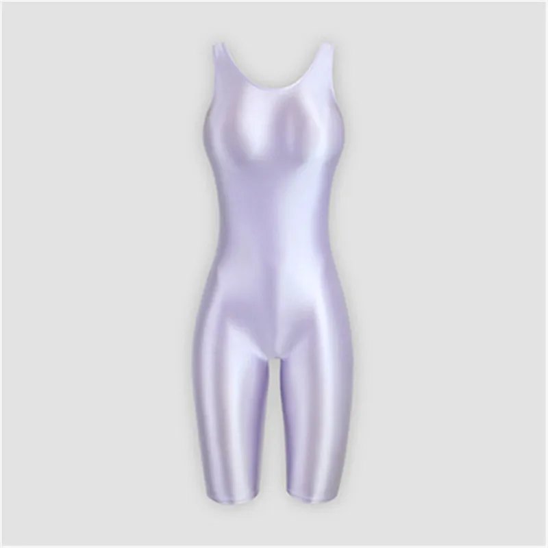 XCKNY-Bodysuit De Colete Oleoso De Cetim Brilhante, Virilha Aberta, Swimsuit Esportes Siamês, Calças De Yoga Brilhante