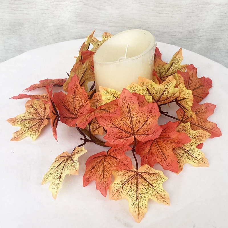 Fall Candle Rings Wreaths, Artificial Maple Leaf Candle Ring for Pillar Candle Holder, Table Centerpieces