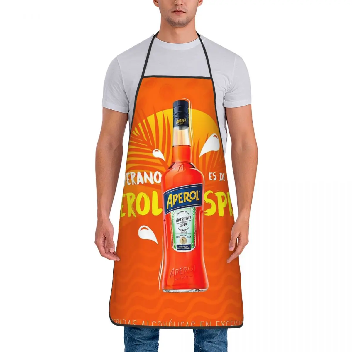 Sunset Cocktail Aperol Spritz Apron Chef Cooking Cuisine Tablier Waterproof Bib Kitchen Cleaning Aprons for Women Men Painting