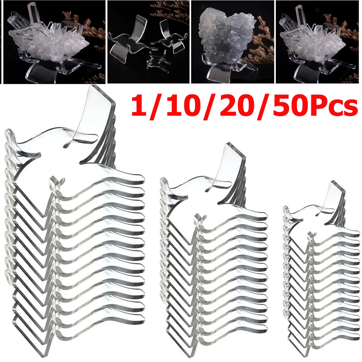 

1/5/10/20/50Pcs Acrylic Transparent Display Easel Stand Rack Minerals Crystal Holder Support Mineral Stand Collectibles Display