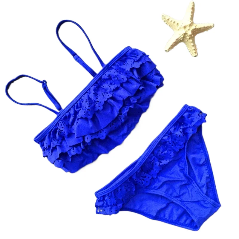 

7-16years Children Swimwear Falbala Girls Swimwear Baby Kids Biquini Infantil Swimsuit Bikini Girl 2022 New Summer Bathing Suit