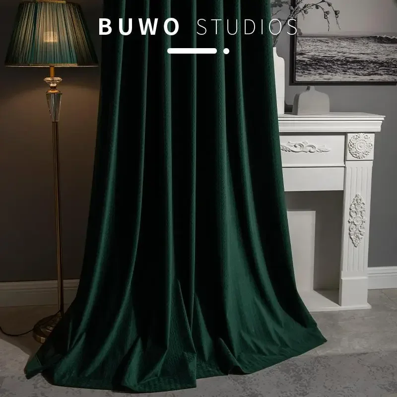 2025 New American Retro Bedroom Curtain European Style Living Room Dark Green Shade Curtains Villa Light Luxury Embossed Drapes