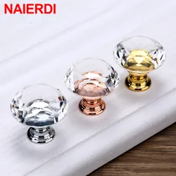 NAIERDI Gold Base Diamond Shape Design Crystal Glass Knobs Cupboard Pulls Drawer Knobs Kitchen Cabinet Handles Furniture Handle