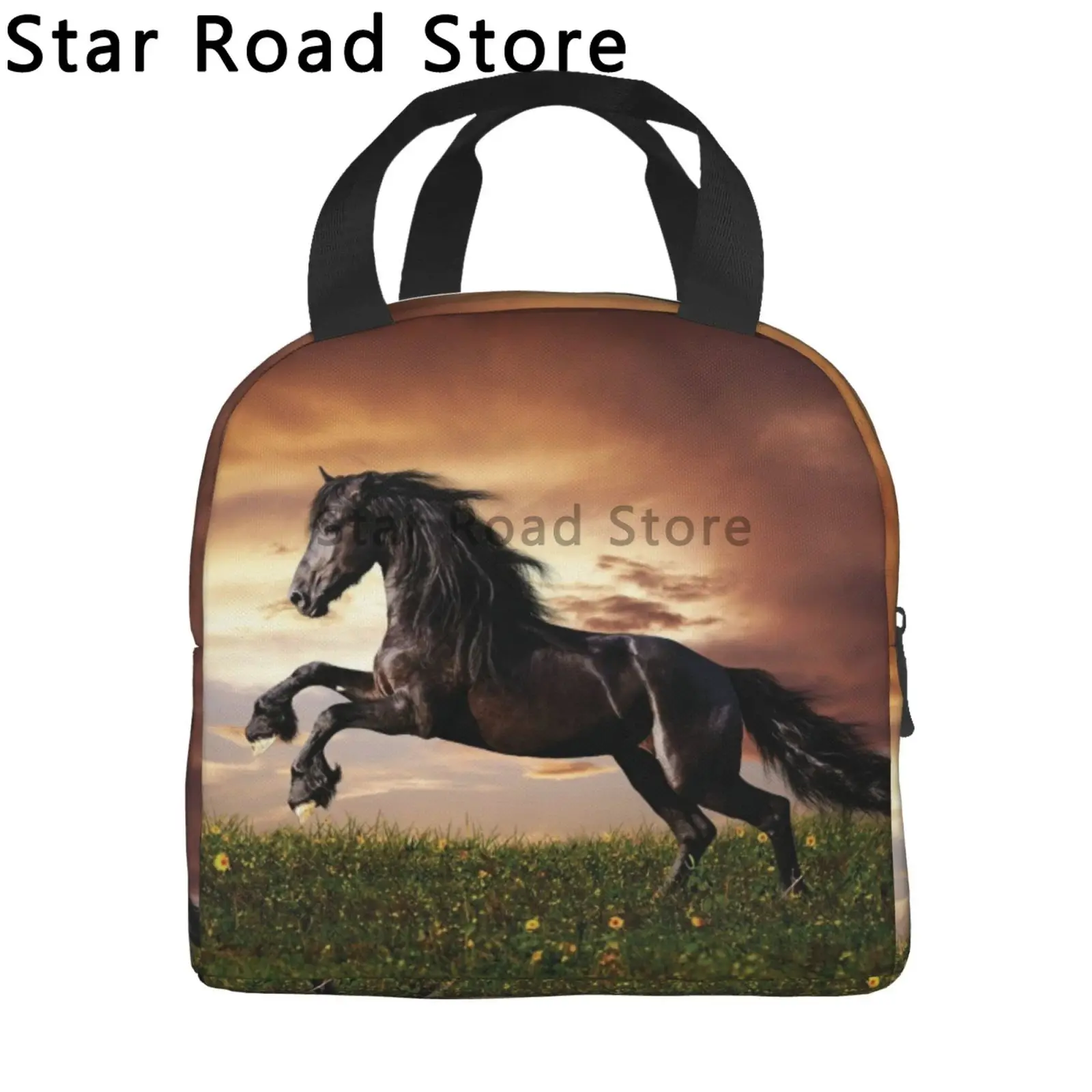 Running Horse Art painting Lunch Bag for School Office Animal Waterproof Picnic Insulated Cooler Thermal Lunch Box Kids Tote Bag